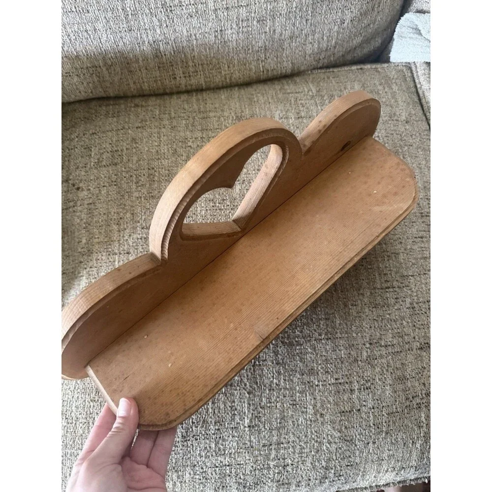 Cottage Core Wooden Wall Shelf Brown Heart Cutout Wall Mount 18 Inches